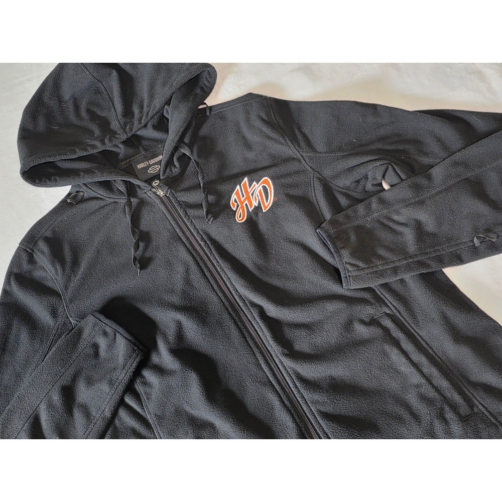 Harley Davidson Womens Black Fleece Full Zip Hoodie HD Logo Jacket Size XL Biker